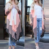 Fashion Contrast Color Long Sleeve Irregular Cardigan