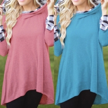Fashion Plaid Spliced Long Sleeve Irregular Hem Hoodies