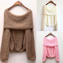 Sexy Slash Neck Off-shoulder Solid Color Loose Sweater