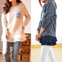 Fashion Long Sleeve Round Neck Flouncing Hem Sweater
