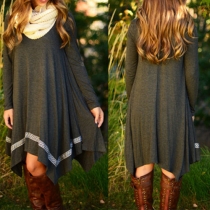 Fashion Long Sleeve Round Neck Irregular Hem Loose Dress