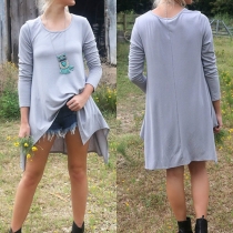 Fashion Solid Color Long Sleeve High-low Hem T-shirt Dress