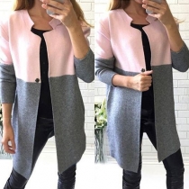 Fashion Contrast Color Long Sleeve Slim Fit Coat