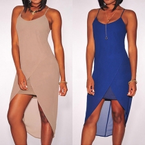Sexy Low-cut Irregular Hem Solid Color Sling Party Dress