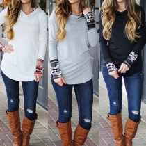 Fashion Printed Spliced Long Sleeve Women's Hoodies