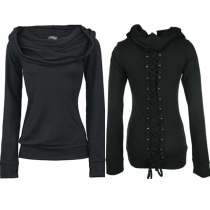 Fashion Solid Color Lace-up Cowl Neck Long Sleeve Sweatshirt