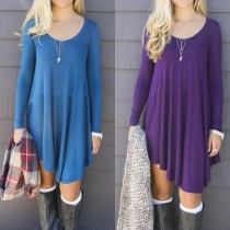 Fashion Solid Color Long Sleeve Irregular Hem Dress