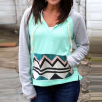 Fashion Contrast Color Long Sleeve Printed Hoodies