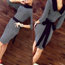 Sweet Doll Collar 3/4 Sleeve Slim Fit Plaid Dress