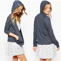 Fashion Solid Color Long Sleeve Hooded Sweatshirt