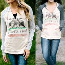 Fashion Contrast Color Long Sleeve Printed Hoodies