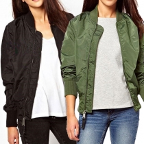 Fashion Solid Color Long Sleeve Stand Collar Jacket