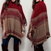 Fashion Irregular Tassel Hem Loose Cape-style Sweater