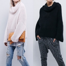Fashion Solid Color Long Sleeve Cowl Neck Sweater