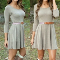 Fashion Solid Color Long Sleeve Round Neck Dress