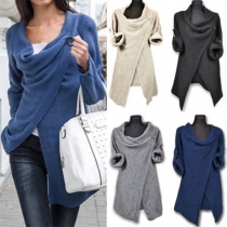 Fashion Solid Color Long Sleeve Irregular Knit Cardigan
