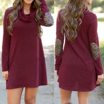 Fashion Solid Color Long Sleeve Cowl Neck Dress