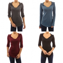 Fashion Solid Color Long Sleeve Irregular Hem Hoodie