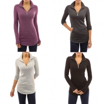 Fashion Solid Color Long Sleeve Slim Fit T-shirt