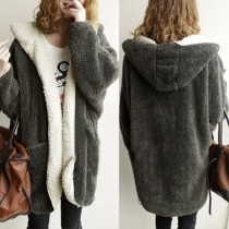 Fashion Long Sleeve Hooded Faux Cashmere Overcoat