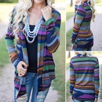 Fashion Long Sleeve Open-front Irregular Striped Cardigan