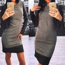 Fashion Contrast Color Long Sleeve Round Neck Slim Fit Dress