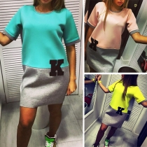Fashion Contrast Color Short Sleeve Round Neck Dress