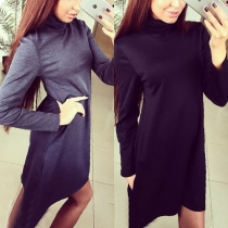 Fashion Solid Color Long Sleeve Turtleneck Dress