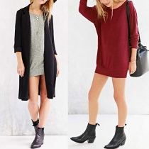 Fashion Solid Color Dolman Sleeve Round Neck Slim Fit Dress