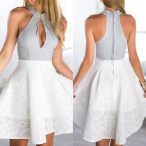 Sexy Off-shoulder High Waist Contrast Color Dress