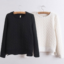 Fashion Solid Color Long Sleeve Round Neck High-low Hem Sweatshirt