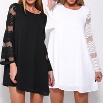 Fashion Trumpet-sleeve Round Neck Loose Dress