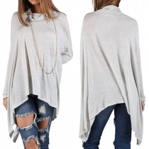 Fashion Solid Color Dolman Sleeve Cowl Neck Irregular Hem Loose Tops