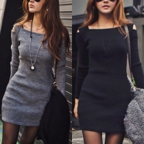 Sexy Off-shoulder Long Sleeve Slim Fit Knit Dress