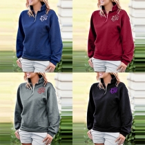 Fashion Solid Color Long Sleeve Stand Collar Sweatshirt