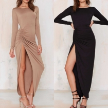 Sexy Backless Irregular Slit Hem Long Sleeve Party Dress