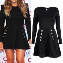 Fashion Solid Color Long Sleeve Round Neck Slim Fit Dress