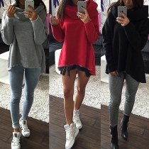 Fashion Solid Color Long Sleeve Cowl Neck Irregular Hem Sweatshirt