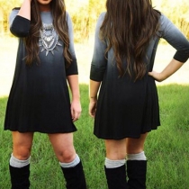 Fashion Color Gradient Long Sleeve Round Neck Dress