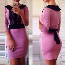 Fashion Lace Spliced Round Neck 3/4 Sleeve Slim Fit Party Dress