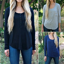 Fashion Solid Color Long Sleeve Round Neck T-shirt