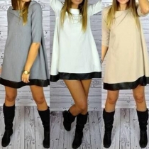 Fashion Contrast Color Half Sleeve Round Neck Loose Dress