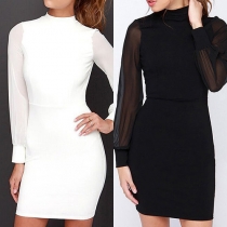Sexy Backless Lantern Sleeve Round Neck SLim Fit Dress