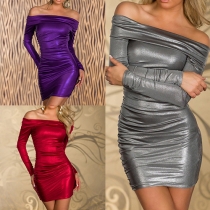 Sexy Slash Neck Long Sleeve Slim Fit Evening Dress