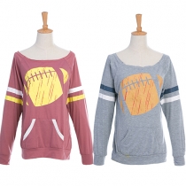 Sexy Oblique Shoulder Long Sleeve Printed Sweatshirt