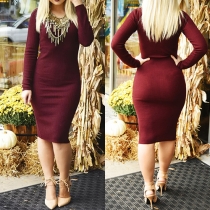 Fashion Solid Color Long Sleeve Slim Fit Knit Dress