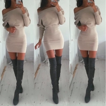 Sexy Slash Neck Dolman Sleeve Slim Fit Solid Color Dress