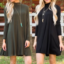 Fashion Solid Color Long Sleeve Turtleneck Loose Dress