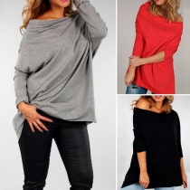 Fashion Solid Color Long Sleeve Slash Neck Loose T-shirt