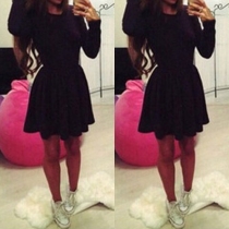 Fashion Solid Color Long Sleeve Round Neck Slim Fit Dress